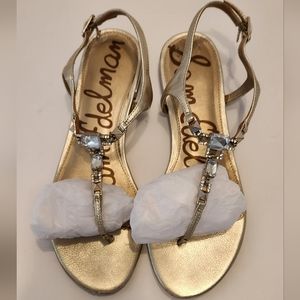 Sam Edelman Gold Leather+"diamonds" Sandals size 8